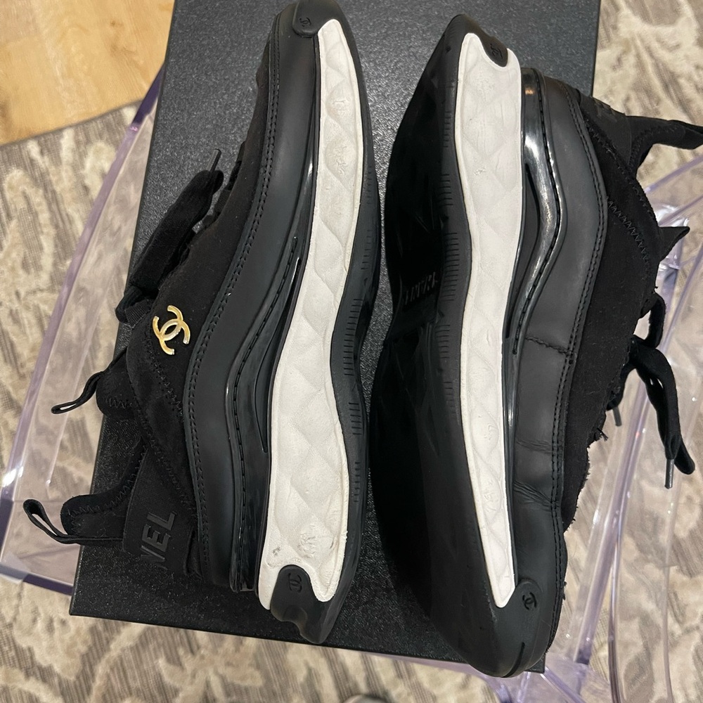 Chanel Velvet Calfskin Mixed Fibers CC Black Sneakers size 37